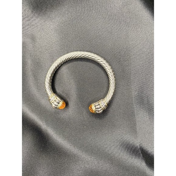 Mogul Style Gripoix Silver Tone Twisted Cable Cuff Bracelet With Amber Cabochon - Picture 6 of 11